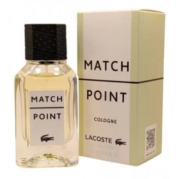 A bottle of Lacoste Match Point 100ml EDT for Men is displayed next to its box, labeled "Match Point Cologne Lacoste Eau de Toilette 100ml.
