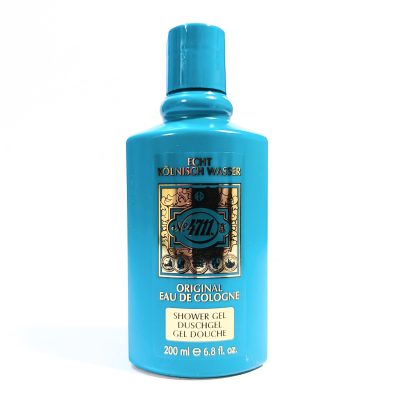 A 200 ml blue bottle of 4711 Shower Gel with the label reading "Original Eau de Cologne" and "Dusche Gel Douche.