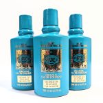 Three blue bottles of "4711 Original Eau de Cologne" shower gel positioned side by side. Each bottle contains 200 ml (6.8 fl oz) and features a gold and turquoise label with intricate designs.