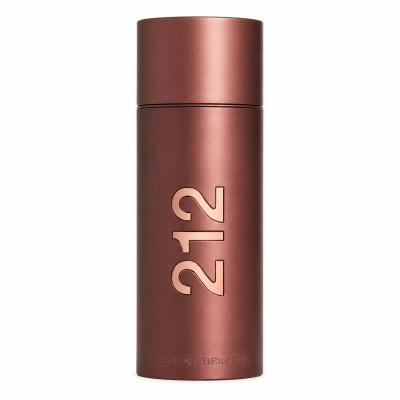 A cylindrical rose gold bottle of Carolina Herrera 212 Sexy Men EDT, 100ml Spray, with "212" embossed vertically on the front and "Carolina Herrera" engraved at the base.