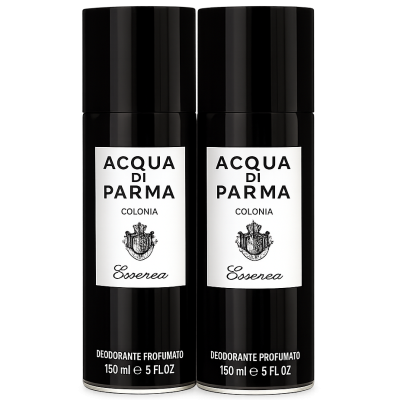 Two 150ml Acqua di Parma Colonia Essenza Deodorant sprays for men are displayed side by side against a white background.