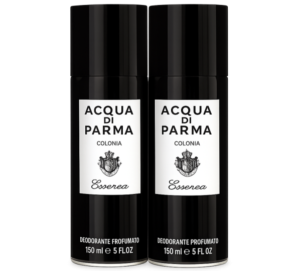 Two 150ml Acqua di Parma Colonia Essenza Deodorant sprays for men are displayed side by side against a white background.