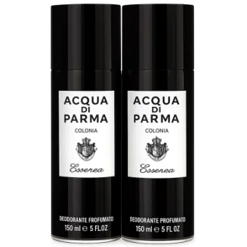 Two 150ml Acqua di Parma Colonia Essenza Deodorant sprays for men are displayed side by side against a white background.
