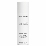 A white cylindrical bottle of Issey Miyake L'eau D'issey 150ml Deodorant Spray for Men, featuring black text on the front.