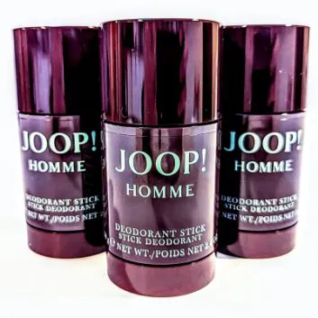 Three 75ml Joop! Homme Deodorant Sticks for men are displayed upright, with the middle stick slightly ahead of the other two.