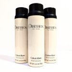Three bottles of 3x Calvin Klein Obsession for Men Deodorant Spray 150ml each, arranged in a slightly staggered formation against a white background.