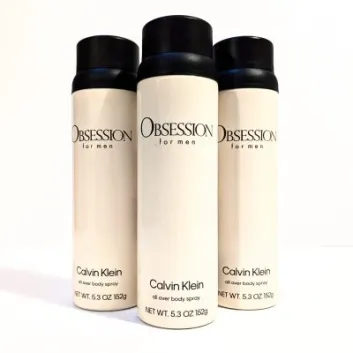 Three bottles of 3x Calvin Klein Obsession for Men Deodorant Spray 150ml each, arranged in a slightly staggered formation against a white background.