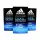 Three 100g bars of Adidas Cool Down Shower Bar Soap for Men—vegan, plastic free, with wild mint essential oil, and 97% natural ingredients.