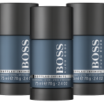 Three 75ml Hugo Boss Bottled Infinite deodorant sticks for men from the 3x pack are displayed side by side on a white background.