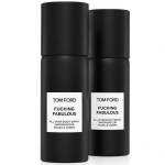 Two bottles of Tom Ford F*** Fabulous All Over Body Spray 150ml, each in sleek black with white rectangular labels, are positioned side by side on a white background.