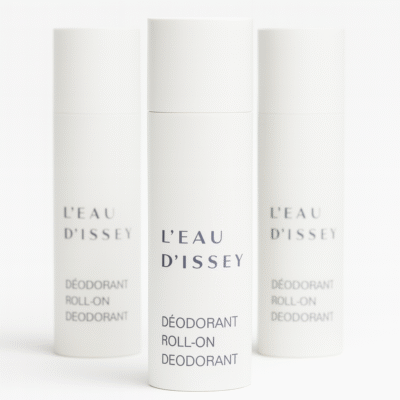 Three white cylindrical bottles of 3x Issey Miyake L'eau D'issey 50ml Deodorant Stick for Women stand upright against a plain background.