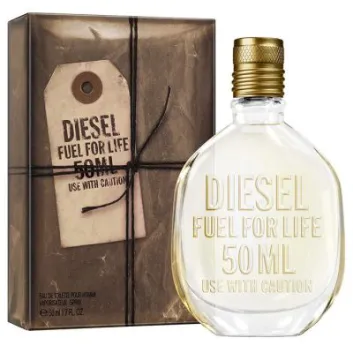 A bottle of Diesel Fuel For Life 50ml EDT Spray for Men is shown in front of its matching box packaging.