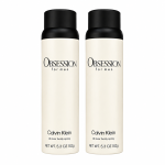 Two bottles of Calvin Klein Obsession for Men Body Spray, 150ml each, with black caps on a white background.