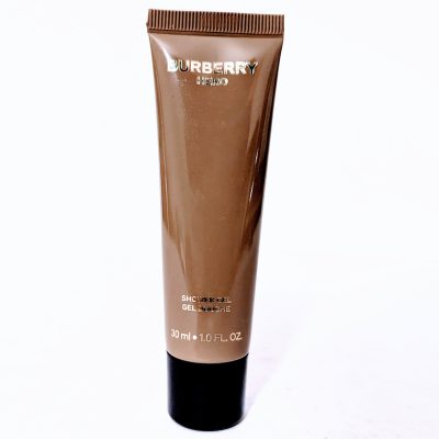 A 30ml tube of Burberry Hero Shower Gel Body Wash for Men in brown packaging with gold text stands upright on a white background.