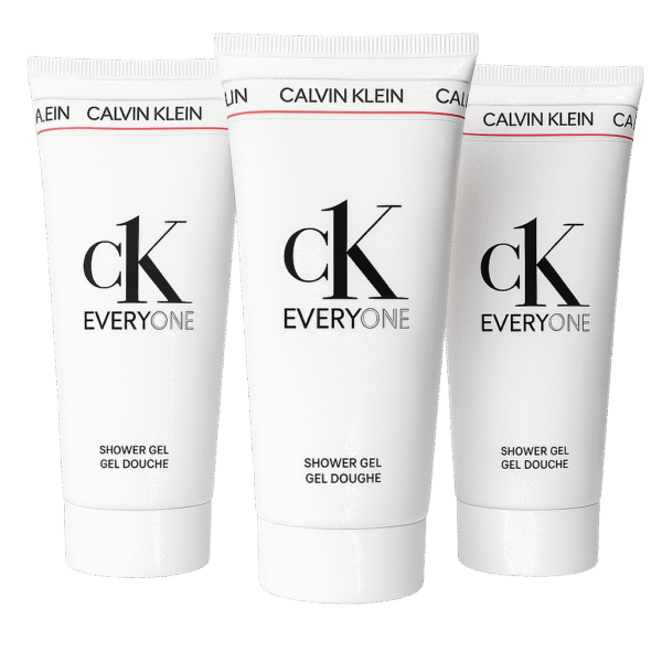 Three upright 100ml tubes of CK Everyone Shower Gel Body Wash for Men display the black logo and product name on the front.