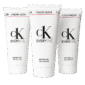 Three upright 100ml tubes of CK Everyone Shower Gel Body Wash for Men display the black logo and product name on the front.