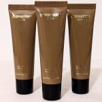 Three brown tubes of Burberry Hero shower gel, each labeled with "30 ml 1.0 FL. OZ." and gold branding.