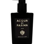 Black pump bottle of 2x Acqua di Parma Oud Hand & Body Wash 300ml, Unisex with a brand label and crest emblem.