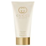 A 150ml tube of Gucci Guilty Shower Gel Body Wash for Women, featuring a gold cap and white packaging.