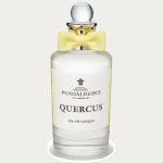 A 100ml bottle of Penhaligon's Quercus eau de parfum adorned with a yellow bow tie on the neck.