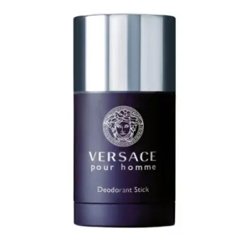 A set of 2 Versace New Homme Deodorant Sticks (75ml each) with a silver cap, dark blue body, and the Versace logo plus product name displayed on the front.