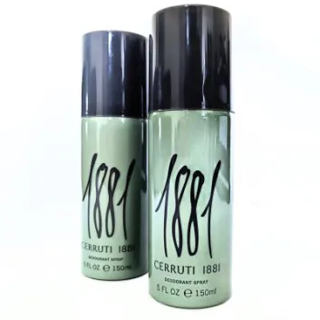 Two bottles of Cerruti 1881 Pour Homme Deodorant Spray for Men, each 150ml, with black caps, are displayed against a white background.