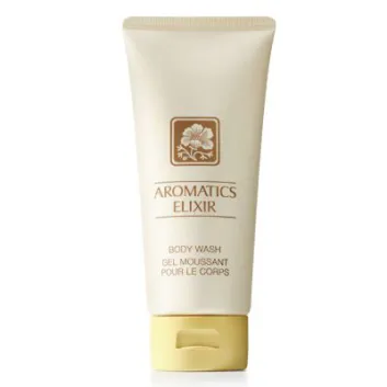 Two beige tubes of Clinique Aromatics Elixir Body Smoother 200ml, each with a yellow flip cap, gold text, and a floral logo on the front.