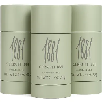 Three Cerruti 1881 Pour Homme Deodorant Sticks for Men, 75ml each, are arranged side by side.