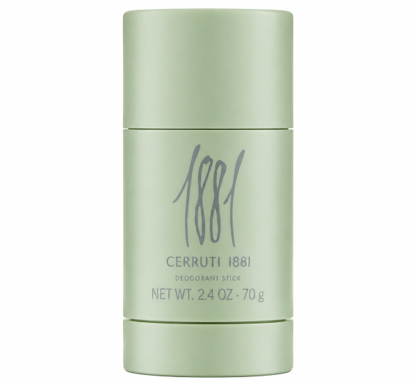 A green cylindrical deodorant stick labeled "Cerruti 1881 Pour Homme Deodorant Stick for Men, 75ml" is displayed against a white background. A green cylindrical deodorant stick labeled "Cerruti 1881 Pour Homme Deodorant Stick for Men, 75ml" is displayed against a white background.