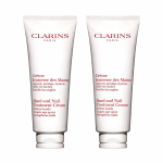 Two 100ml tubes of 2x Clarins Skincare Hand & Nail Treatment Cream are displayed side by side, featuring product details in French and English on white packaging.