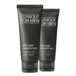 Two 100ml tubes of Clinique for Men Anti-Aging Moisturizer stand upright against a white background, each featuring bilingual English and French labeling.