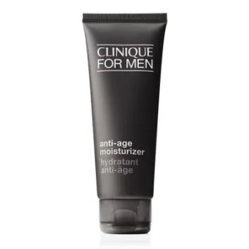 Two black tubes of Clinique for Men Anti-Aging Moisturizer 100ml, featuring white text on the front, stand upright against a white background.