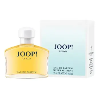 A bottle of Joop Le Bain EDT Spray 75ml for Women is displayed beside its white and blue packaging box.