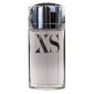A clear glass bottle of Paco Rabanne XS EDT Eau De Toilette Spray for Men features a silver cap and bold 