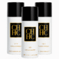 Three cans of Carolina Herrera CH for Men Deodorant Spray 150ml, each with a black cap and white body featuring a black and gold label.