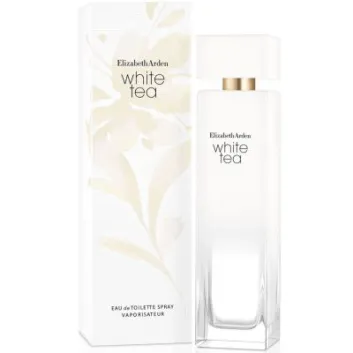 Elizabeth Arden White Tea Eau de Toilette for Women, 100ml, is displayed beside its elegant white and gold box.