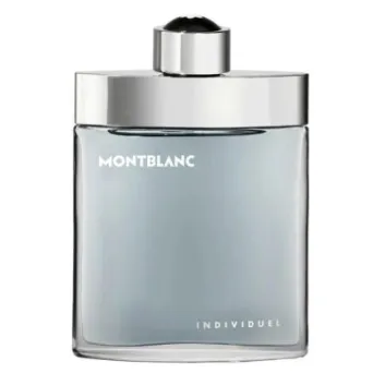 A 75ml clear glass bottle of MontBlanc Individuel EDT Spray for Men with a silver cap, displaying the brand and fragrance name on the front.