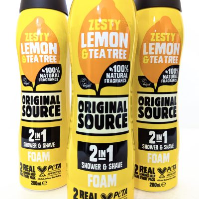 Three bottles of Original Source Tingly Mint & Tea Tree Shower Foam, each 200ml.