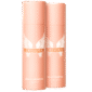 Two peach-colored 150ml Paco Rabanne Olympea Deodorant Sprays for women, featuring a white winged logo and text, are shown standing side by side.