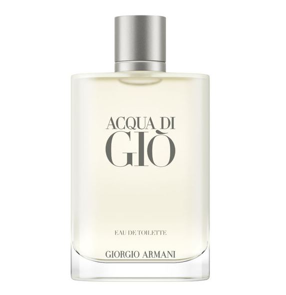 A clear rectangular bottle of Giorgio Armani Acqua Di Gio EDT 200ml Spray for men, featuring a silver cap and minimalist label. A clear rectangular bottle of Giorgio Armani Acqua Di Gio EDT 200ml Spray for men, featuring a silver cap and minimalist label.
