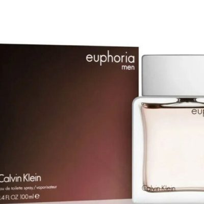 A bottle of Calvin Klein Euphoria for Men Eau de Toilette (EDT), 100ml, is displayed beside its packaging box.