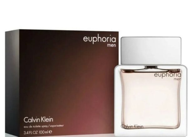 A bottle of Calvin Klein Euphoria for Men Eau de Toilette (EDT), 100ml, is displayed beside its packaging box.