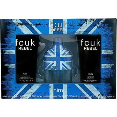FCUK Rebel For Him Gift Set 100ml EDT, 200ml Shower Gel, 200ml Aftershave Balm - Image 1