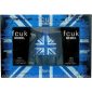 The FCUK Rebel For Him Gift Set includes 100ml EDT, 200ml shower gel, and 200ml aftershave balm, all packaged with a striking blue Union Jack design.