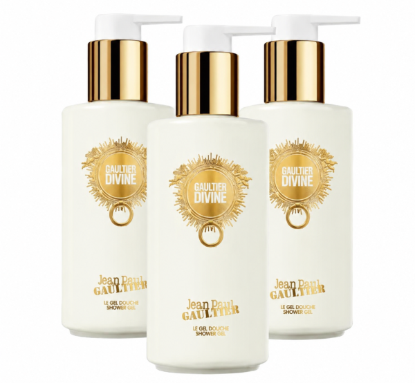 Two bottles of Jean Paul Gaultier Divine Shower Gel for Women 200ml are arranged side by side on a white background.