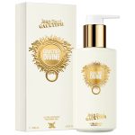 2x Jean Paul Gaultier Divine Shower Gel for Women 200ml, each in a white bottle with gold accents and gold embossed branding, shown beside the matching box.