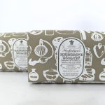Two bars of Penhaligon's Highgrove Bouquet triple milled soap with cream-colored packaging featuring white kitchen utensil illustrations.