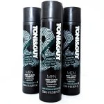 Three black bottles of Toni & Guy Men Deep Clean Shampoo with charcoal extract, each 250 mL, are standing upright side by side against a white background.