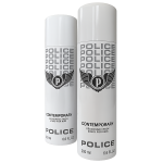 Two cans of Police Contemporary Deodorant Spray for Men, 200ml each, featuring a black logo and winged emblem on a white and gray gradient background.
