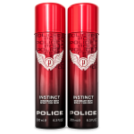 Two 200 ml cans of Police Instinct Deodorant Spray for Men are placed side by side against a white background.